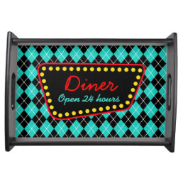 Turquoise Retro Diner Sign Tray