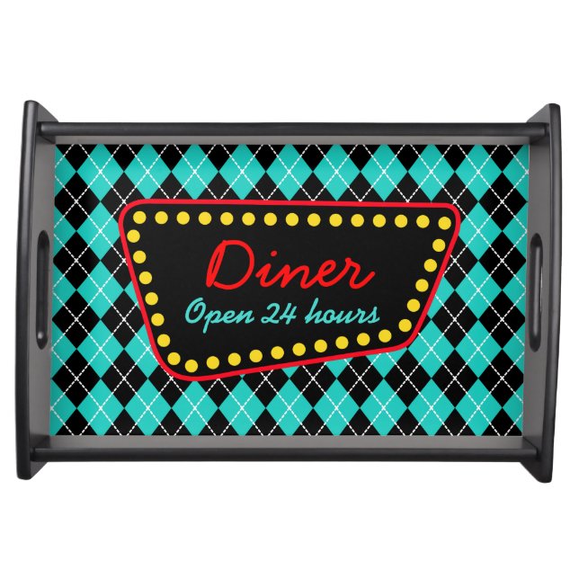 Turquoise Retro Diner Sign Tray (Front)