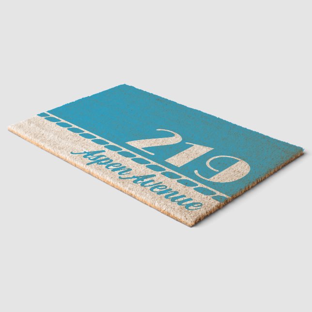 Turquoise Retro Fonts Your Address Fiber Doormat (Corner)