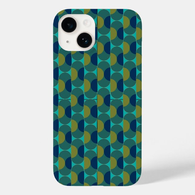 Turquoise Retro Ovals and Semi-Circles Case-Mate iPhone Case (Back)