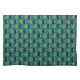Turquoise Retro Ovals and Semi-Circles Cloth Placemat