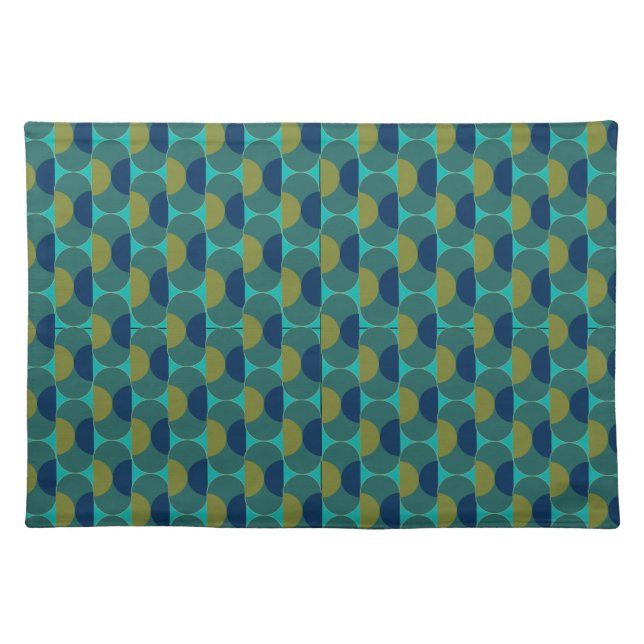 Turquoise Retro Ovals and Semi-Circles Cloth Placemat (Front)