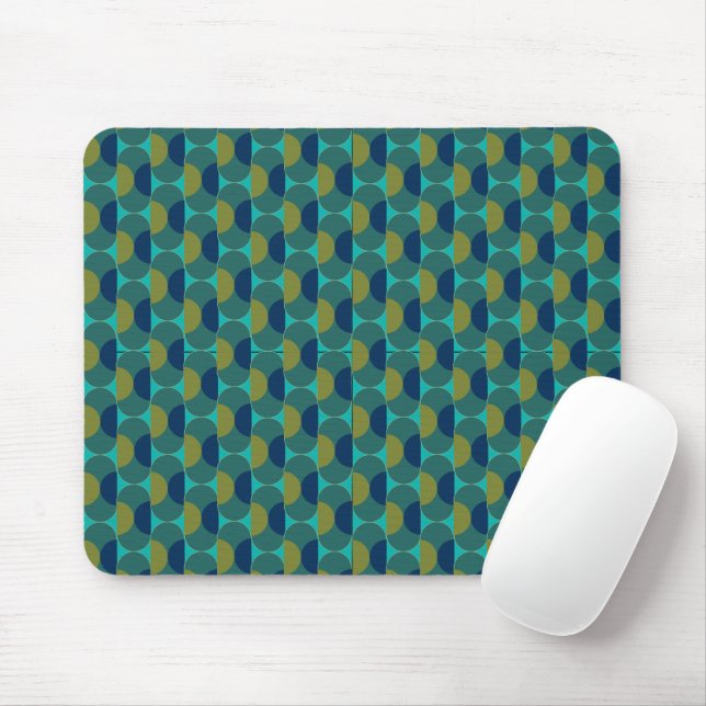 Turquoise Retro Ovals and Semi-Circles Mouse Pad (With Mouse)