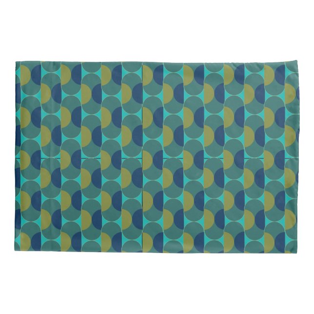 Turquoise Retro Ovals and Semi-Circles Pillow Case (Back)