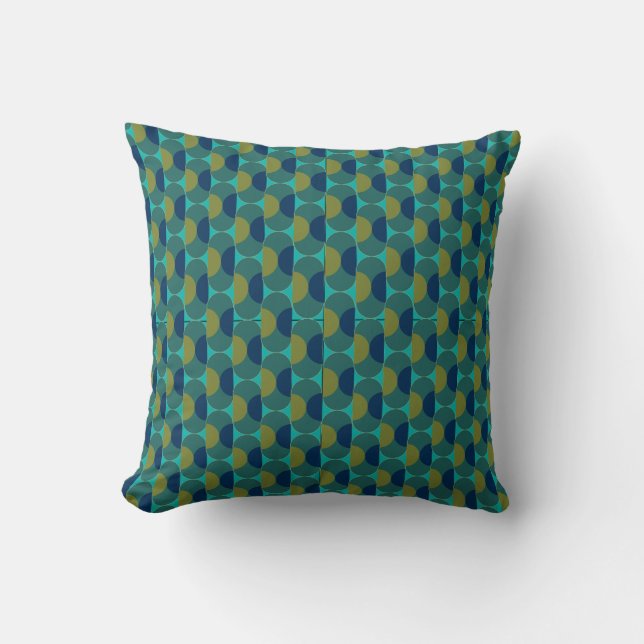 Turquoise Retro Ovals and Semi-Circles Throw Pillow (Front)