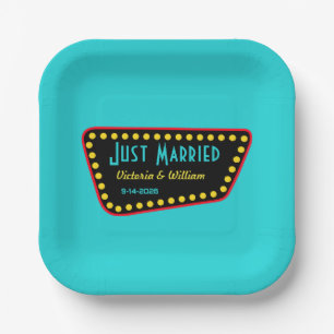Turquoise Retro Sign Paper Plates
