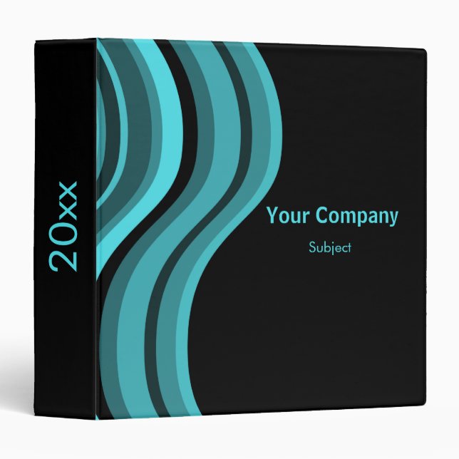 Turquoise Retro Wave 3 Ring Binder (Front/Spine)