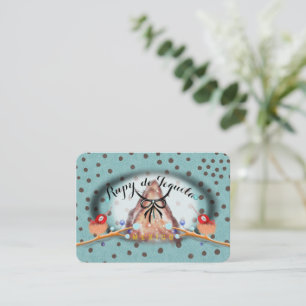 turquoise ribbon birds nest polka dots business card
