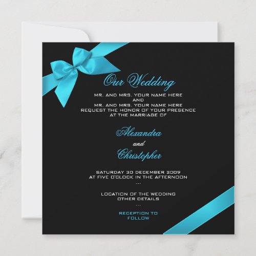 Turquoise Ribbon Wedding Invitation Announcement 2