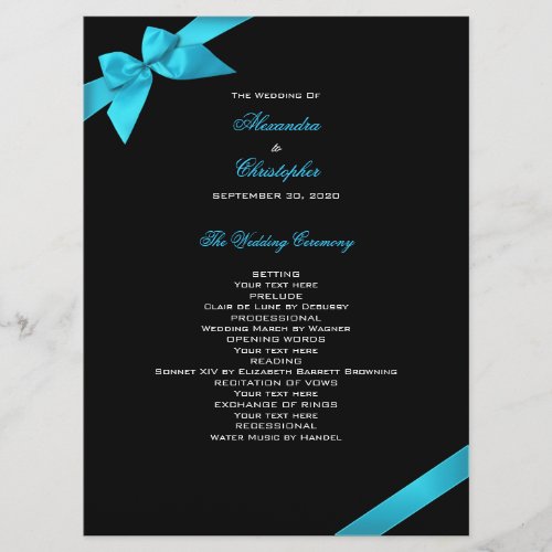 Turquoise Ribbon Wedding Program