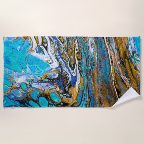 Turquoise River water and stones abstract art Beach Towel