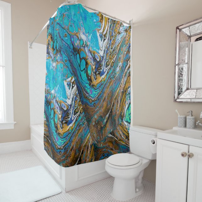 Turquoise River water and stones abstract art Shower Curtain (In Situ)