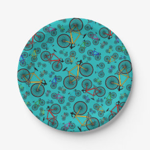 Turquoise road bikes paper plates