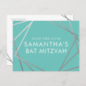 Turquoise Robin Egg Blue Bat Mitzvah Save the Date Announcement Postcard (Front/Back)