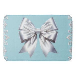 Turquoise Robin's Egg Blue Big White Bow Bridal  Bath Mat