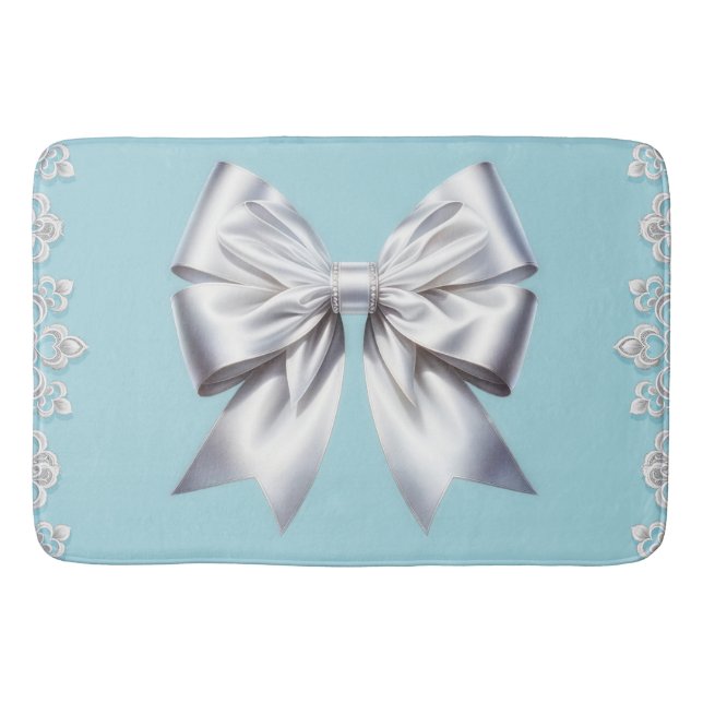 Turquoise Robin's Egg Blue Big White Bow Bridal  Bath Mat (Front)
