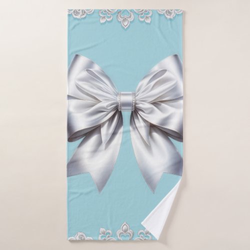 Turquoise Robins Egg Blue Big White Bow Bridal  Bath Towel Set