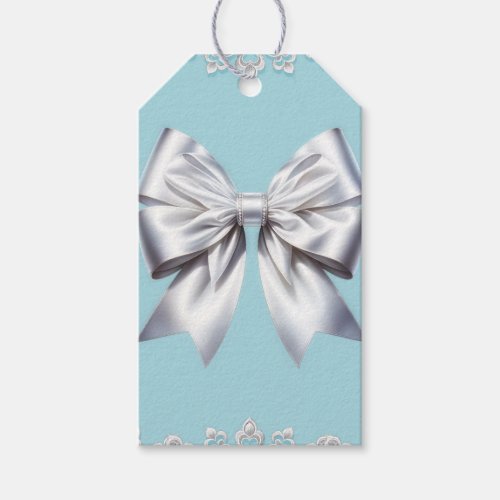 Turquoise Robins Egg Blue Big White Bow Bridal  Gift Tags