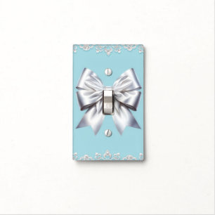 Turquoise Robin's Egg Blue Big White Bow Bridal  Light Switch Cover