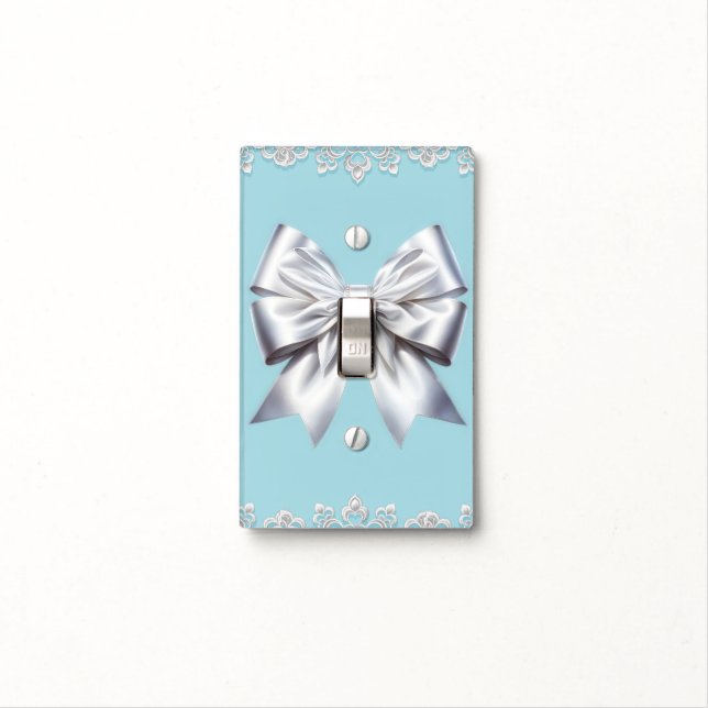 Turquoise Robin's Egg Blue Big White Bow Bridal  Light Switch Cover (In Situ)