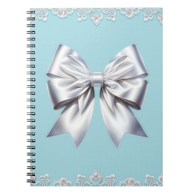 Turquoise Robin's Egg Blue Big White Bow Bridal  Notebook (Front)