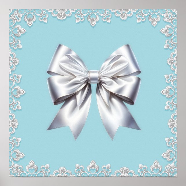 Turquoise Robin's Egg Blue Big White Bow Bridal  Poster (Front)