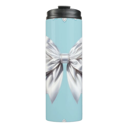 Turquoise Robins Egg Blue Big White Bow Bridal  Thermal Tumbler