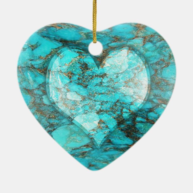 Turquoise Rock Heart Ceramic Ornament (Back)