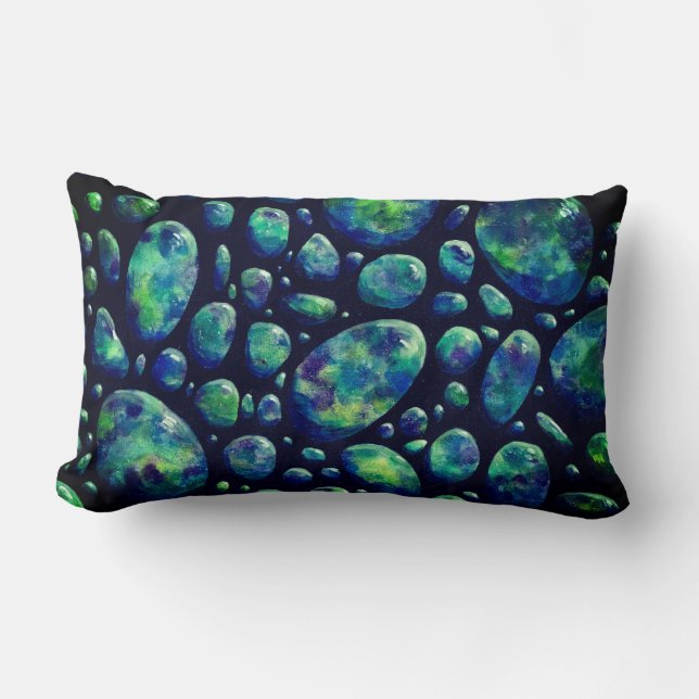 Turquoise Rocks in Space Original Artwork Lumbar Pillow (Front)