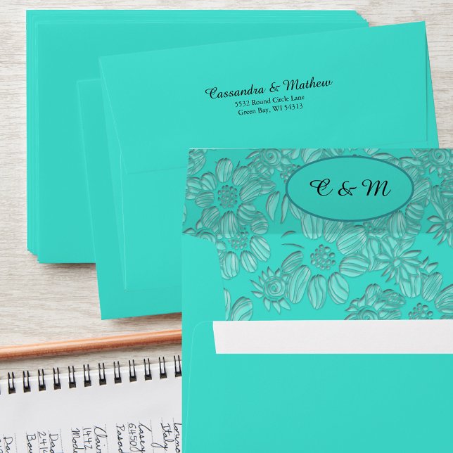 Turquoise Romantic Daisies Floral Wedding Envelope (Turquoise Romantic Daisies Floral Wedding Envelope)