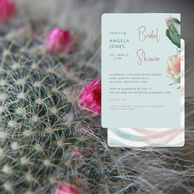 Turquoise & Rose Cacti Tropical Bridal Shower Invitation (Creator Uploaded)