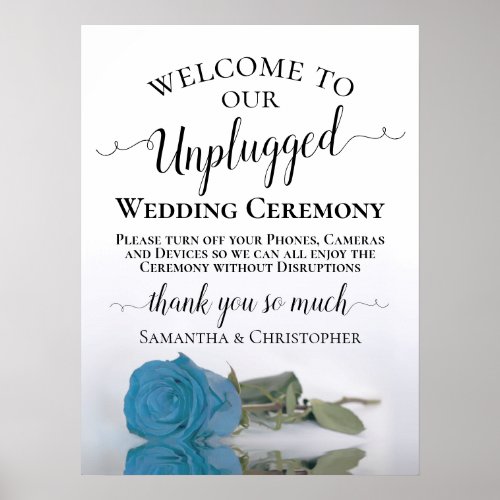 Turquoise Rose Chic Unplugged Wedding Ceremony Poster