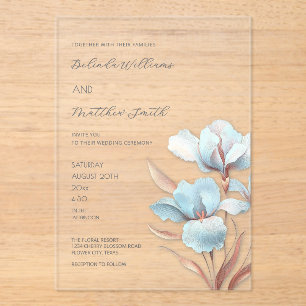 Turquoise Rose Gold 3D Flowers White Acrylic Invitations