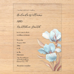 Turquoise Rose Gold 3D Flowers White Acrylic Invitations