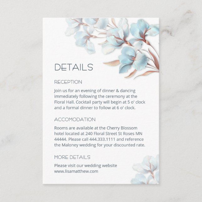 Turquoise Rose Gold Artistic Flowers Enclosure Card (Front)