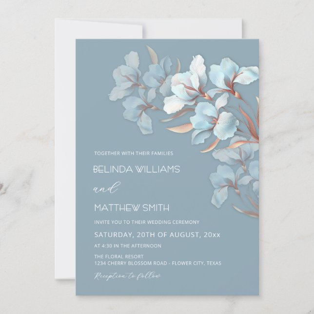 Turquoise Rose Gold Artistic Flowers  Invitation (Front)