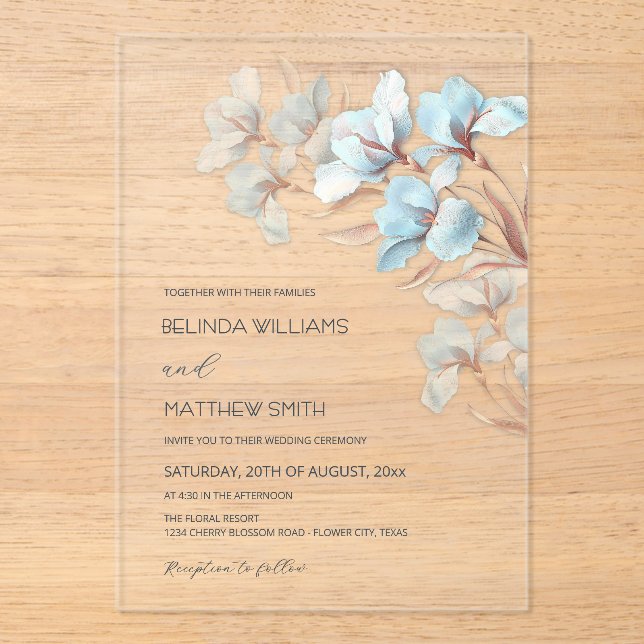 Turquoise Rose Gold Artistic Flowers  Invitation (Front)