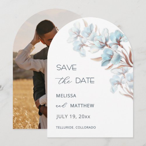Turquoise Rose Gold Artistic Flowers Save The Date