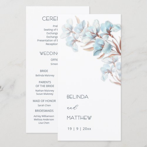 Turquoise Rose Gold Flowers | Wedding Program