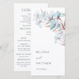 Turquoise Rose Gold Flowers Wedding Program