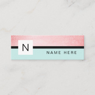 Turquoise Rose Gold Monogram Mini Business Card