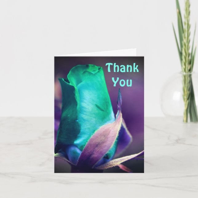 Turquoise Rosebud Art Thank You Card (Front)