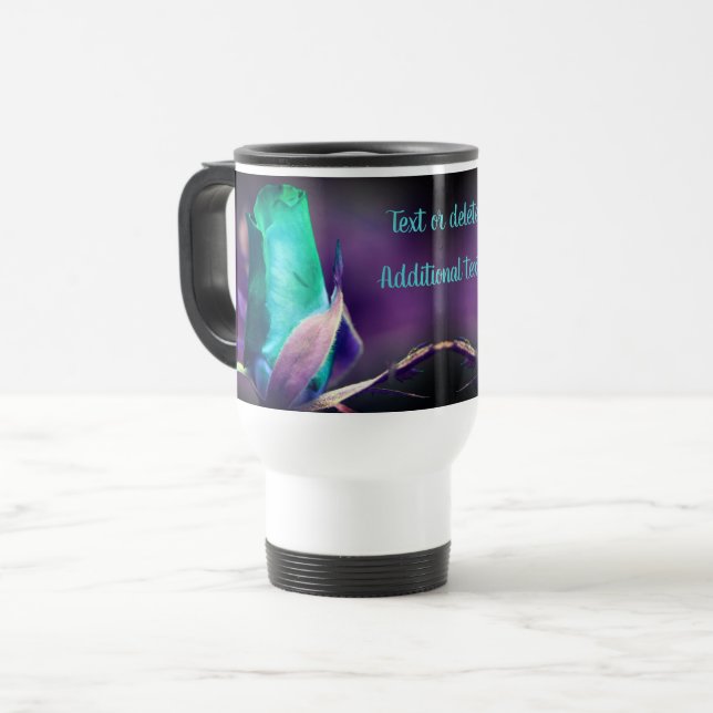 Turquoise Rosebud Floral Art Personalized   Travel Mug (Front Left)
