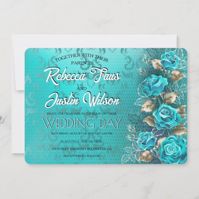Turquoise Roses Tiffany Floral Modern Boho Invitation (Front)