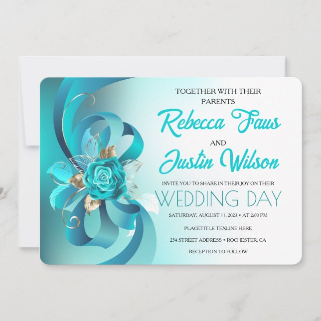 Turquoise Roses Tiffany Floral Modern Boho Invitation (Front)