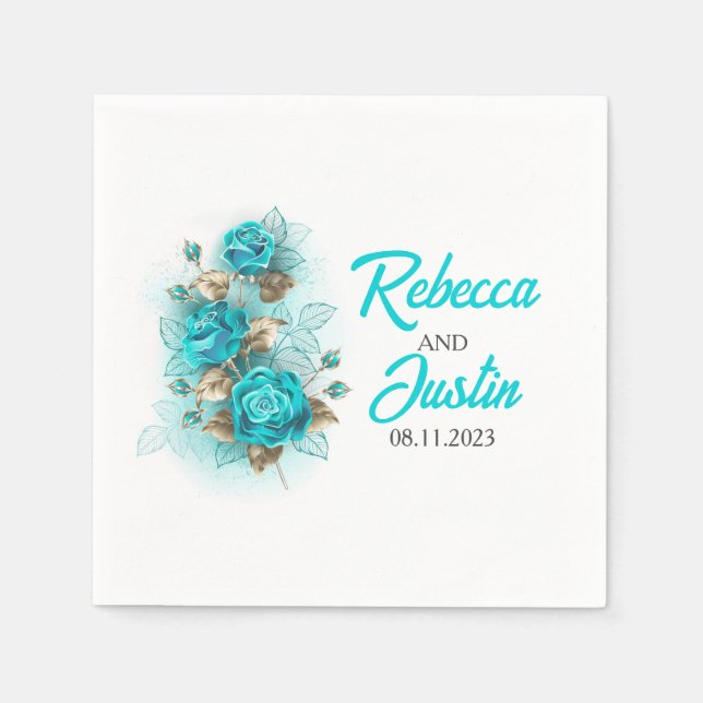 Turquoise Roses Tiffany Floral Modern Boho Napkins (Front)