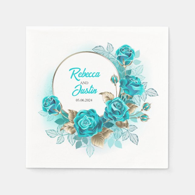 Turquoise Roses Tiffany Floral Modern Boho Napkins (Front)