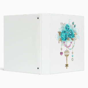 Turquoise Roses with Keys 3 Ring Binder