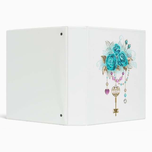 Turquoise Roses with Keys 3 Ring Binder (Background)