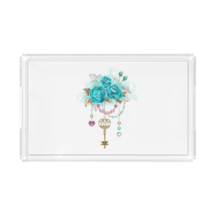 Turquoise Roses with Keys Acrylic Tray